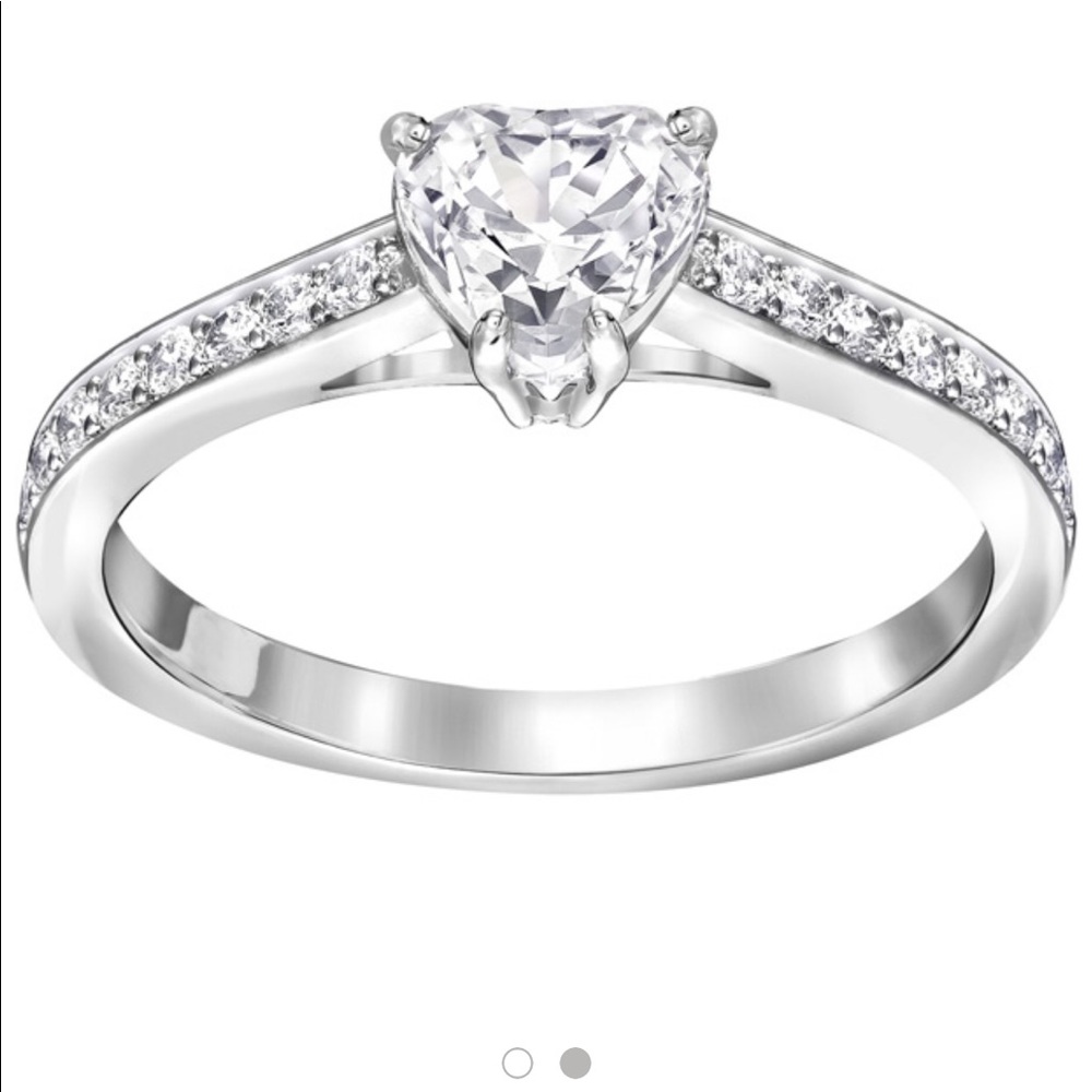 Silver heart and diamond ring